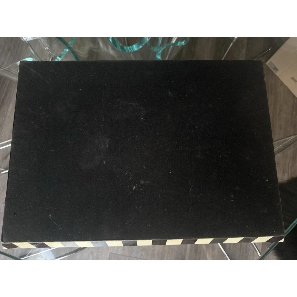 Michel Design Works Black Cream Damask Serving Tray Striped‎ Handles 20
